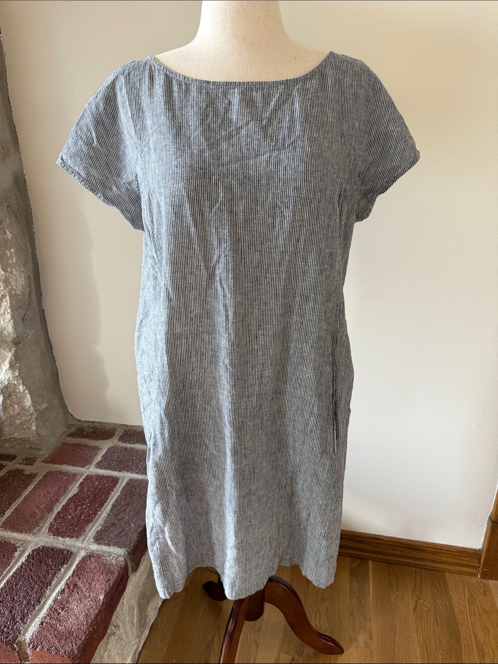 Eileen Fisher Pinstripe Chambray Shift Dress